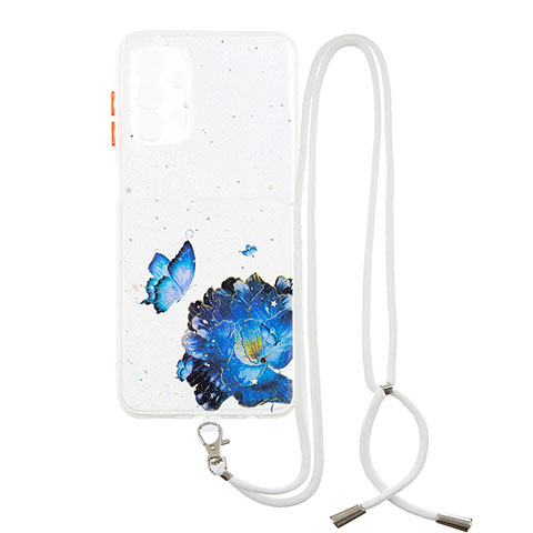 Funda Silicona Gel Goma Patron de Moda Carcasa con Acollador Cordon Lanyard Y01X para Samsung Galaxy A04s Azul