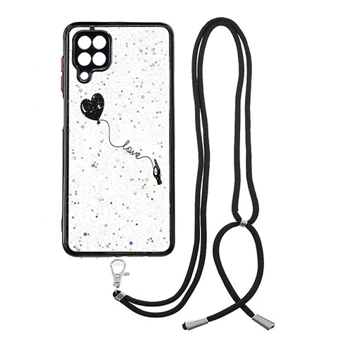 Funda Silicona Gel Goma Patron de Moda Carcasa con Acollador Cordon Lanyard Y01X para Samsung Galaxy A12 5G Negro