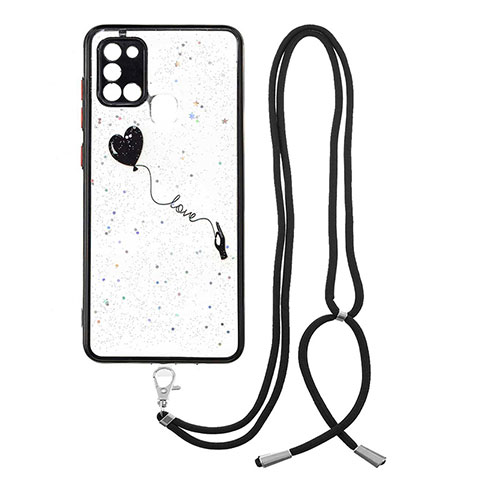 Funda Silicona Gel Goma Patron de Moda Carcasa con Acollador Cordon Lanyard Y01X para Samsung Galaxy A21s Negro