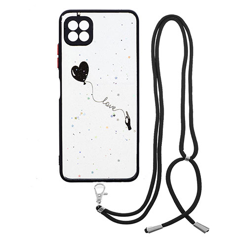 Funda Silicona Gel Goma Patron de Moda Carcasa con Acollador Cordon Lanyard Y01X para Samsung Galaxy A22 5G Negro