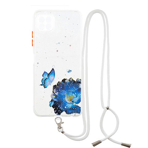 Funda Silicona Gel Goma Patron de Moda Carcasa con Acollador Cordon Lanyard Y01X para Samsung Galaxy A22s 5G Azul