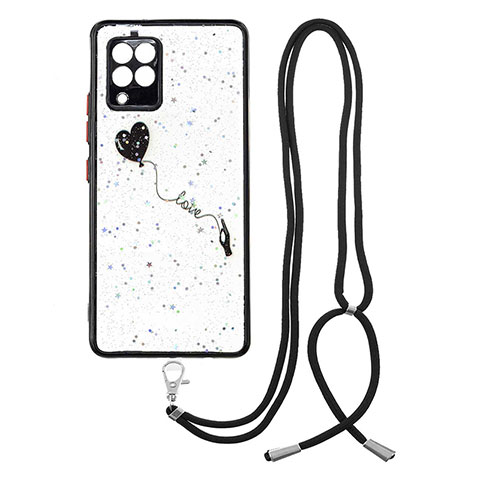 Funda Silicona Gel Goma Patron de Moda Carcasa con Acollador Cordon Lanyard Y01X para Samsung Galaxy A42 5G Negro