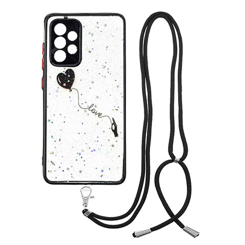 Funda Silicona Gel Goma Patron de Moda Carcasa con Acollador Cordon Lanyard Y01X para Samsung Galaxy A52 4G Negro