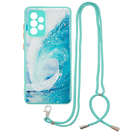 Funda Silicona Gel Goma Patron de Moda Carcasa con Acollador Cordon Lanyard Y01X para Samsung Galaxy A52 5G Verde