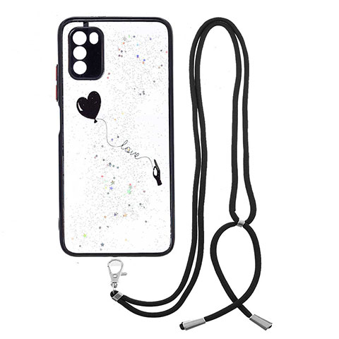 Funda Silicona Gel Goma Patron de Moda Carcasa con Acollador Cordon Lanyard Y01X para Xiaomi Poco M3 Negro