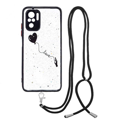 Funda Silicona Gel Goma Patron de Moda Carcasa con Acollador Cordon Lanyard Y01X para Xiaomi Poco M5S Negro