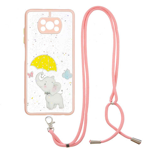 Funda Silicona Gel Goma Patron de Moda Carcasa con Acollador Cordon Lanyard Y01X para Xiaomi Poco X3 Amarillo