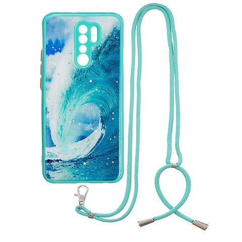 Funda Silicona Gel Goma Patron de Moda Carcasa con Acollador Cordon Lanyard Y01X para Xiaomi Redmi 9 Verde