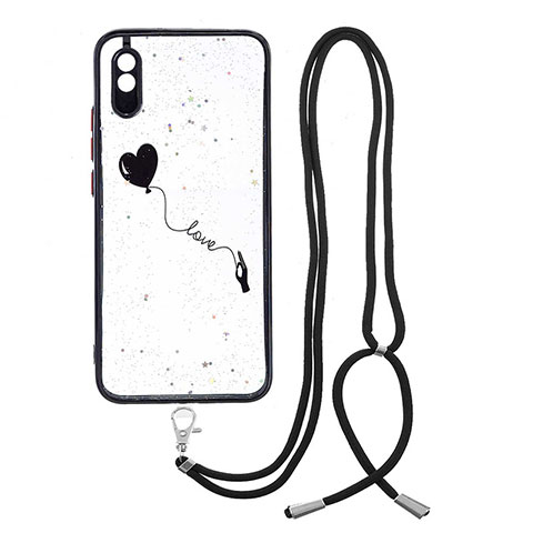 Funda Silicona Gel Goma Patron de Moda Carcasa con Acollador Cordon Lanyard Y01X para Xiaomi Redmi 9A Negro