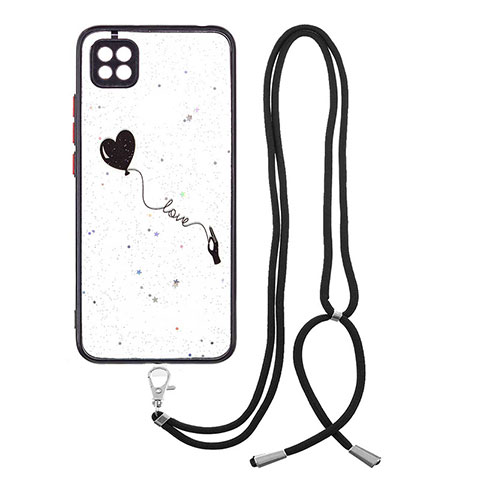 Funda Silicona Gel Goma Patron de Moda Carcasa con Acollador Cordon Lanyard Y01X para Xiaomi Redmi 9C Negro