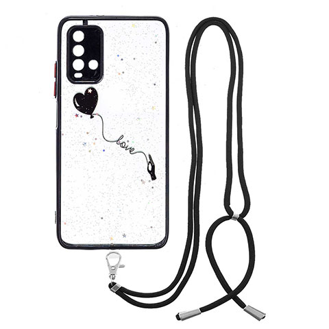 Funda Silicona Gel Goma Patron de Moda Carcasa con Acollador Cordon Lanyard Y01X para Xiaomi Redmi 9T 4G Negro