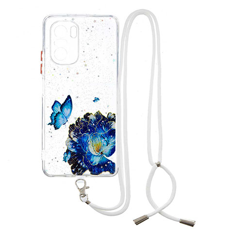 Funda Silicona Gel Goma Patron de Moda Carcasa con Acollador Cordon Lanyard Y01X para Xiaomi Redmi K40 5G Azul