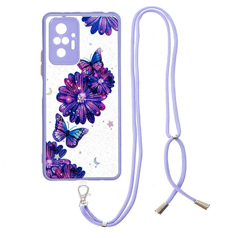 Funda Silicona Gel Goma Patron de Moda Carcasa con Acollador Cordon Lanyard Y01X para Xiaomi Redmi Note 10 Pro 4G Morado