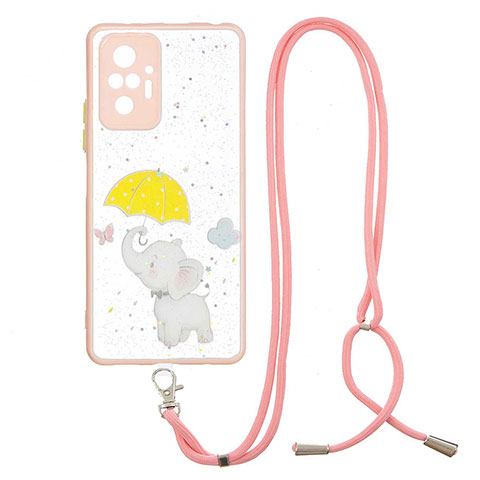 Funda Silicona Gel Goma Patron de Moda Carcasa con Acollador Cordon Lanyard Y01X para Xiaomi Redmi Note 10 Pro Max Amarillo