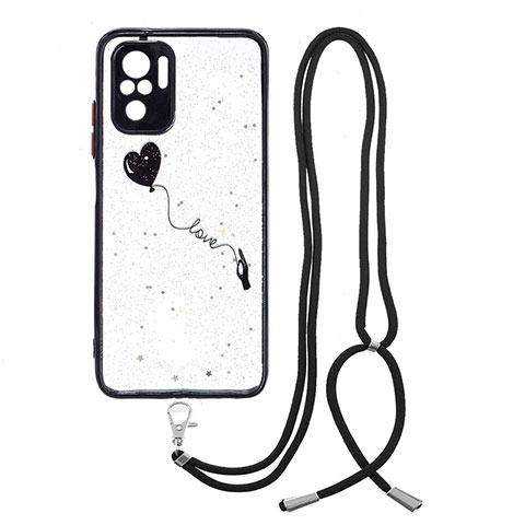 Funda Silicona Gel Goma Patron de Moda Carcasa con Acollador Cordon Lanyard Y01X para Xiaomi Redmi Note 10S 4G Negro