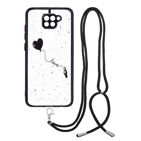 Funda Silicona Gel Goma Patron de Moda Carcasa con Acollador Cordon Lanyard Y01X para Xiaomi Redmi Note 9 Negro