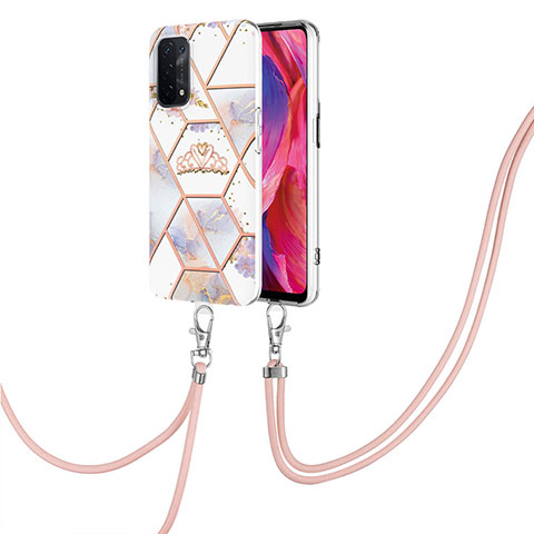 Funda Silicona Gel Goma Patron de Moda Carcasa con Acollador Cordon Lanyard Y02B para Oppo A54 5G Gris