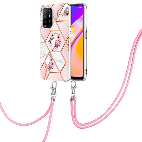 Funda Silicona Gel Goma Patron de Moda Carcasa con Acollador Cordon Lanyard Y02B para Oppo A94 5G Rosa