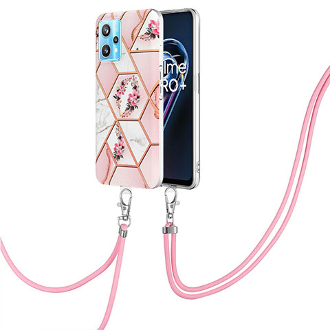 Funda Silicona Gel Goma Patron de Moda Carcasa con Acollador Cordon Lanyard Y02B para Realme 9 5G Rosa