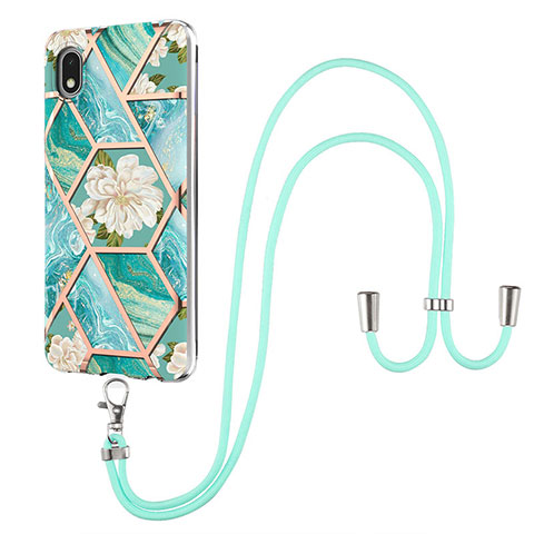 Funda Silicona Gel Goma Patron de Moda Carcasa con Acollador Cordon Lanyard Y02B para Samsung Galaxy A01 Core Verde