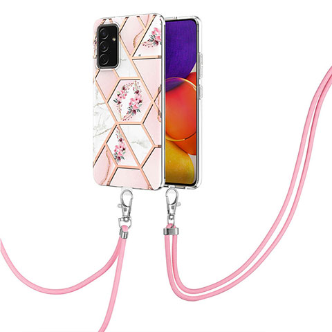 Funda Silicona Gel Goma Patron de Moda Carcasa con Acollador Cordon Lanyard Y02B para Samsung Galaxy A05s Rosa