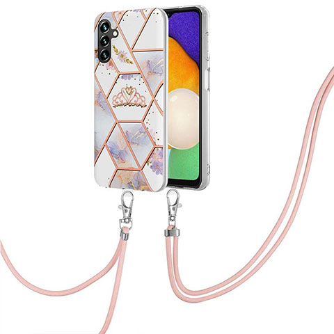 Funda Silicona Gel Goma Patron de Moda Carcasa con Acollador Cordon Lanyard Y02B para Samsung Galaxy A13 5G Gris