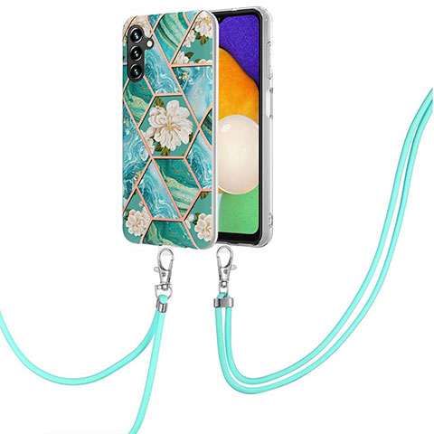 Funda Silicona Gel Goma Patron de Moda Carcasa con Acollador Cordon Lanyard Y02B para Samsung Galaxy A13 5G Verde