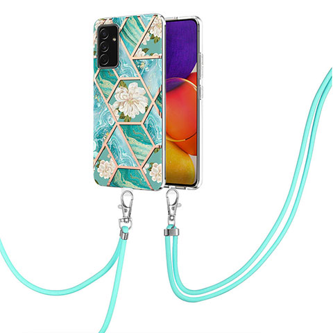 Funda Silicona Gel Goma Patron de Moda Carcasa con Acollador Cordon Lanyard Y02B para Samsung Galaxy F54 5G Verde