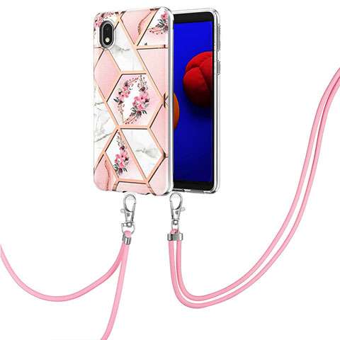 Funda Silicona Gel Goma Patron de Moda Carcasa con Acollador Cordon Lanyard Y02B para Samsung Galaxy M01 Core Rosa