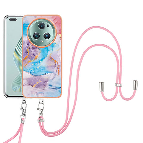 Funda Silicona Gel Goma Patron de Moda Carcasa con Acollador Cordon Lanyard Y03B para Huawei Honor Magic5 Pro 5G Azul