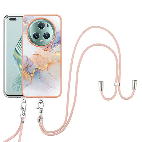 Funda Silicona Gel Goma Patron de Moda Carcasa con Acollador Cordon Lanyard Y03B para Huawei Honor Magic5 Pro 5G Purpura Claro