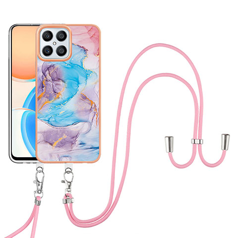 Funda Silicona Gel Goma Patron de Moda Carcasa con Acollador Cordon Lanyard Y03B para Huawei Honor X8 4G Azul