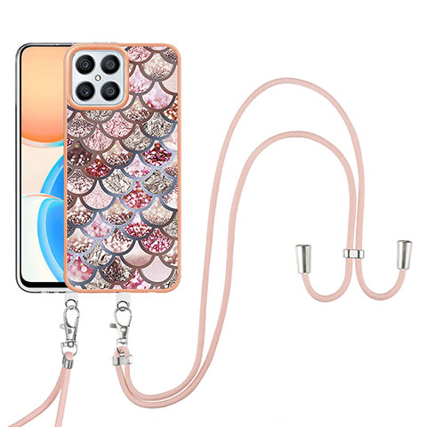 Funda Silicona Gel Goma Patron de Moda Carcasa con Acollador Cordon Lanyard Y03B para Huawei Honor X8 4G Marron