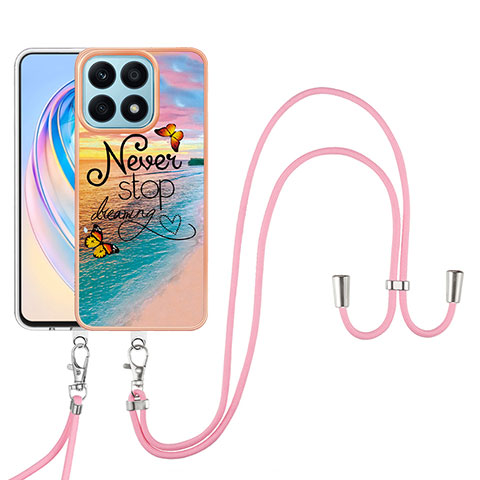 Funda Silicona Gel Goma Patron de Moda Carcasa con Acollador Cordon Lanyard Y03B para Huawei Honor X8a 4G Multicolor