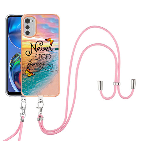 Funda Silicona Gel Goma Patron de Moda Carcasa con Acollador Cordon Lanyard Y03B para Motorola Moto E32s Multicolor