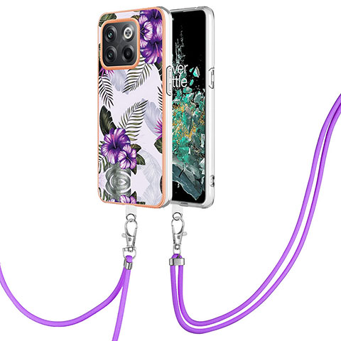 Funda Silicona Gel Goma Patron de Moda Carcasa con Acollador Cordon Lanyard Y03B para OnePlus Ace Pro 5G Morado