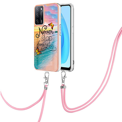 Funda Silicona Gel Goma Patron de Moda Carcasa con Acollador Cordon Lanyard Y03B para Oppo A53s 5G Multicolor