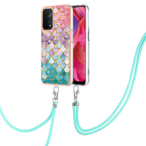 Funda Silicona Gel Goma Patron de Moda Carcasa con Acollador Cordon Lanyard Y03B para Oppo A54 5G Vistoso