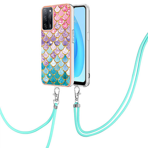 Funda Silicona Gel Goma Patron de Moda Carcasa con Acollador Cordon Lanyard Y03B para Oppo A55 5G Vistoso