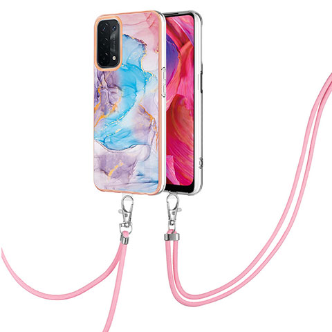 Funda Silicona Gel Goma Patron de Moda Carcasa con Acollador Cordon Lanyard Y03B para Oppo A74 5G Azul