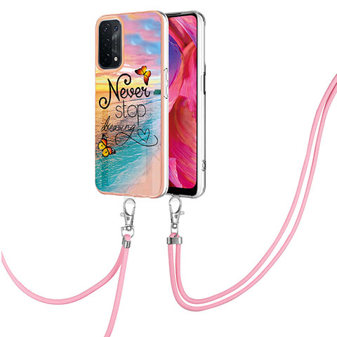 Funda Silicona Gel Goma Patron de Moda Carcasa con Acollador Cordon Lanyard Y03B para Oppo A74 5G Multicolor