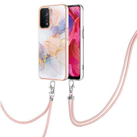 Funda Silicona Gel Goma Patron de Moda Carcasa con Acollador Cordon Lanyard Y03B para Oppo A74 5G Purpura Claro