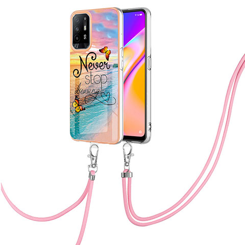 Funda Silicona Gel Goma Patron de Moda Carcasa con Acollador Cordon Lanyard Y03B para Oppo A94 5G Multicolor