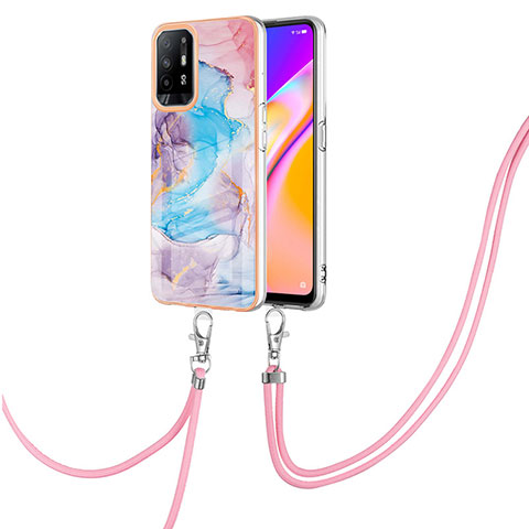 Funda Silicona Gel Goma Patron de Moda Carcasa con Acollador Cordon Lanyard Y03B para Oppo A95 5G Azul