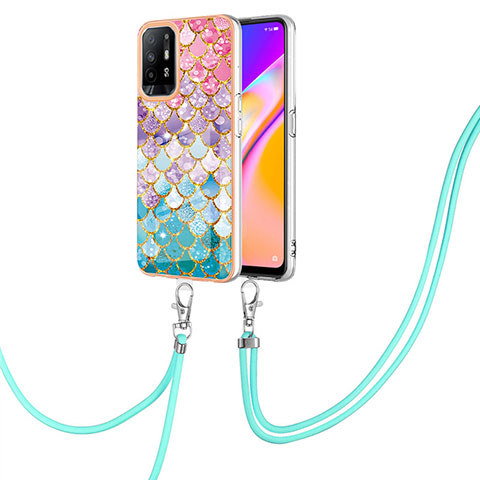 Funda Silicona Gel Goma Patron de Moda Carcasa con Acollador Cordon Lanyard Y03B para Oppo A95 5G Vistoso