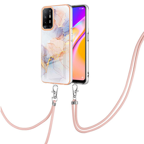 Funda Silicona Gel Goma Patron de Moda Carcasa con Acollador Cordon Lanyard Y03B para Oppo Reno5 Z 5G Purpura Claro