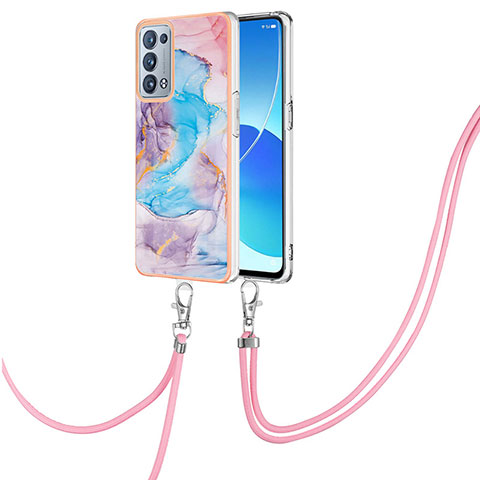 Funda Silicona Gel Goma Patron de Moda Carcasa con Acollador Cordon Lanyard Y03B para Oppo Reno6 Pro 5G Azul