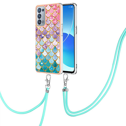 Funda Silicona Gel Goma Patron de Moda Carcasa con Acollador Cordon Lanyard Y03B para Oppo Reno6 Pro+ Plus 5G Vistoso