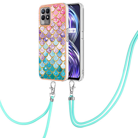 Funda Silicona Gel Goma Patron de Moda Carcasa con Acollador Cordon Lanyard Y03B para Realme 8i Vistoso