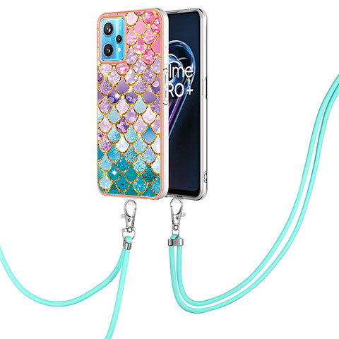 Funda Silicona Gel Goma Patron de Moda Carcasa con Acollador Cordon Lanyard Y03B para Realme 9 4G Vistoso